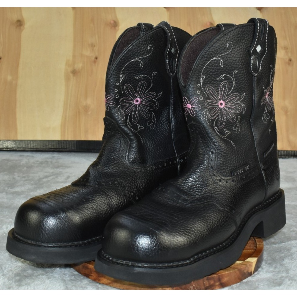 Justin Gypsy Wanette Women Work Boots Size 9B Black Leather Steel-Toe Cowgirl